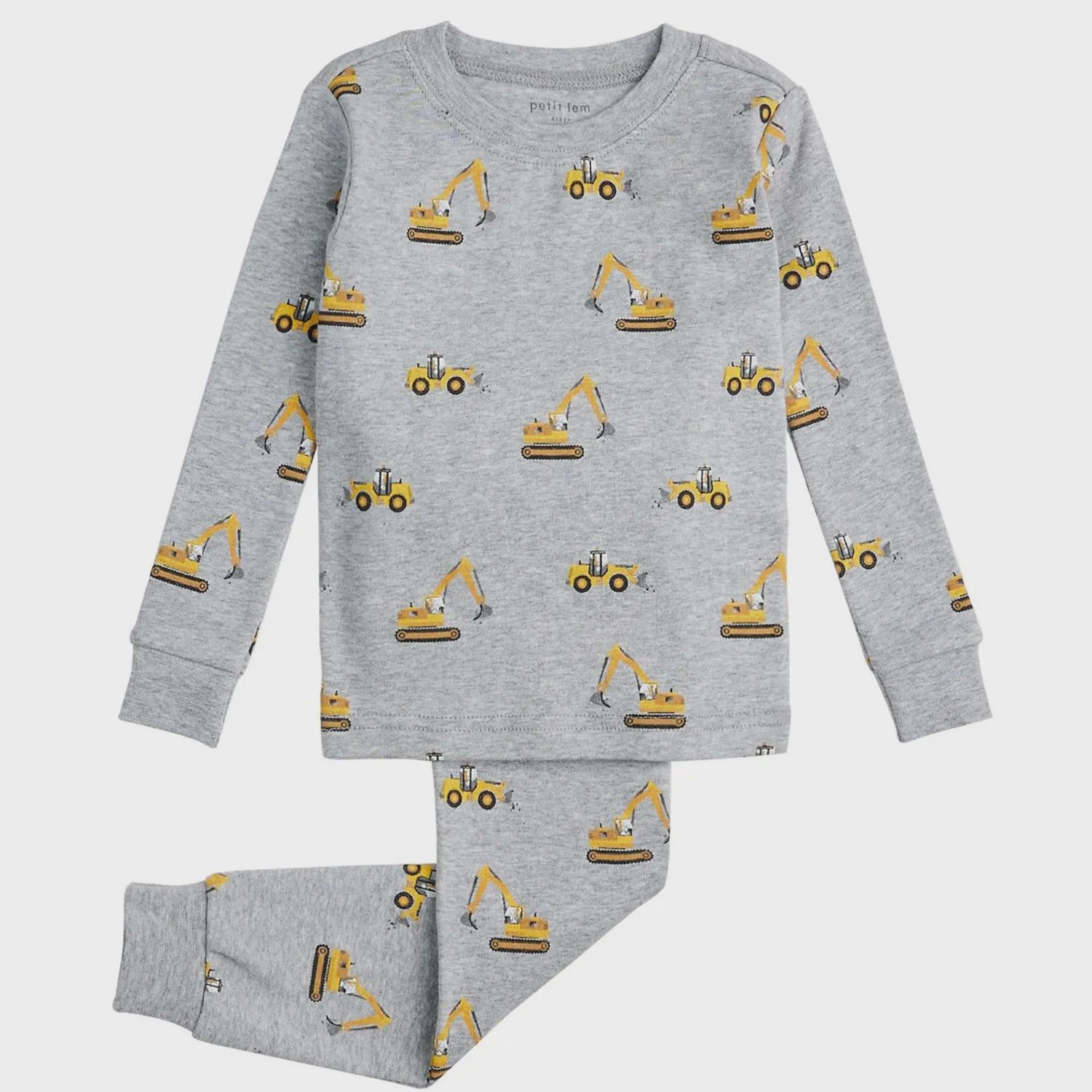 2PC PYJAMA HEATHER GREY YELLOW CONSTRUCTION EQUIPMENT PRINT / 23FRS18Q03K