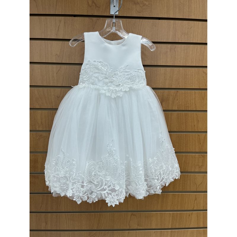 DRESS OFF WHITE TULLE SEQUIN LACE BODICE & HEM TRIM SLEEVELESS / NX045