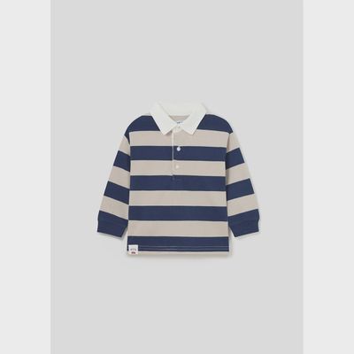 POLO TOP BLUE & SAND STRIPE WHIE COLLAR / 2171-039