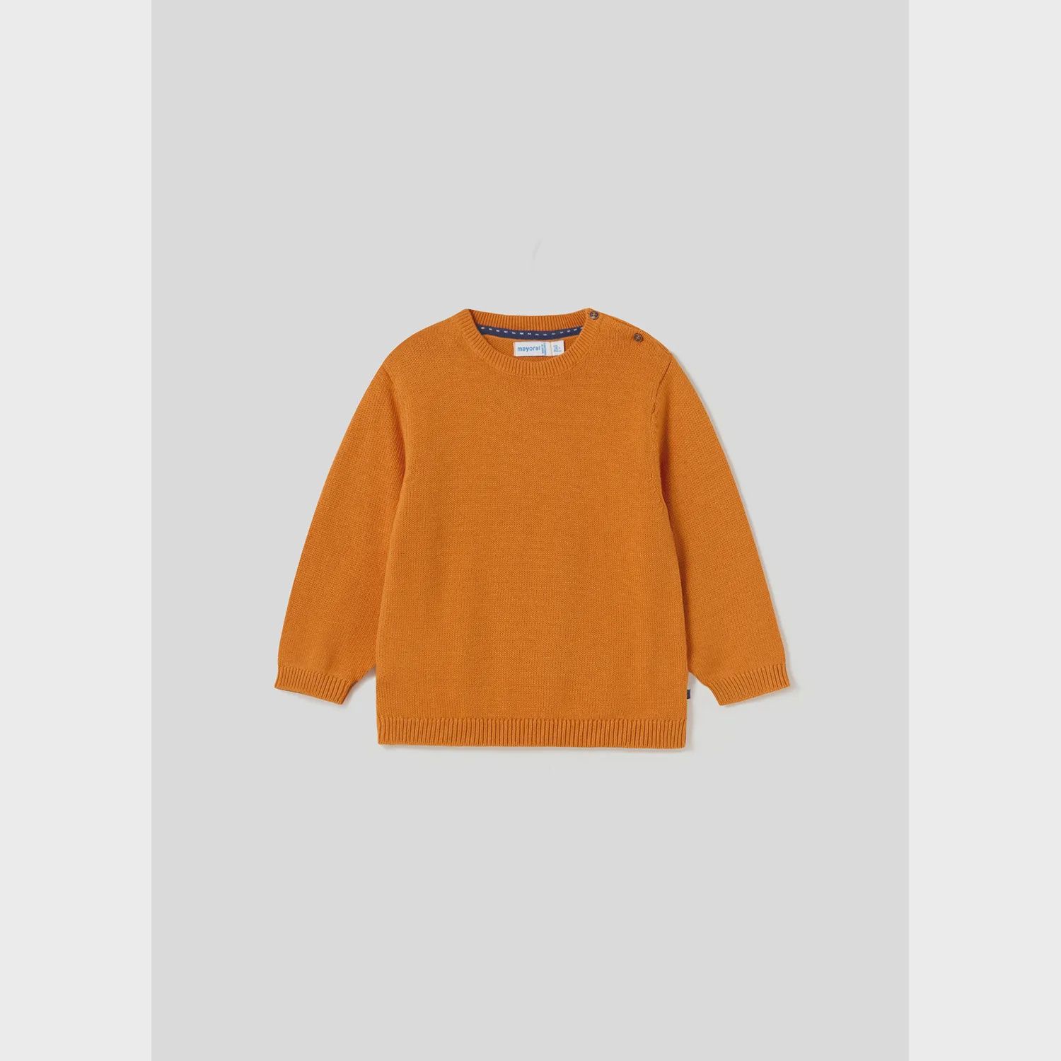 KNIT SWEATER ORANGE GOLD CREW NECK 2SHOULDER BUTTONS / 351-036