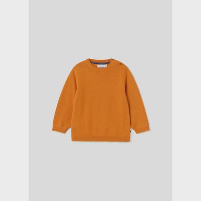 KNIT SWEATER ORANGE GOLD CREW NECK 2SHOULDER BUTTONS / 351-036