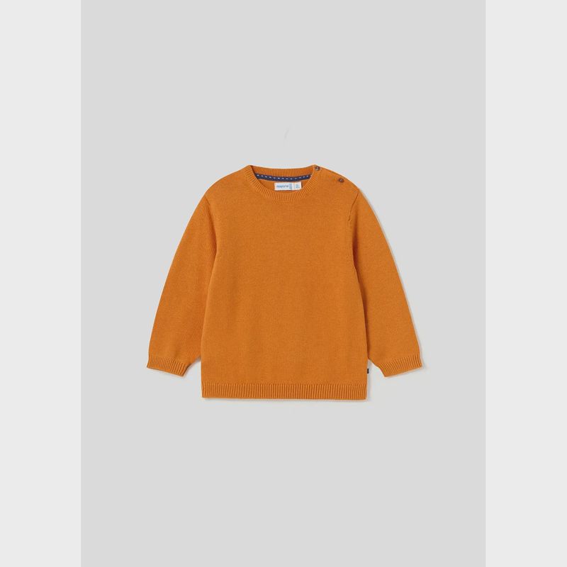 KNIT SWEATER ORANGE GOLD CREW NECK 2SHOULDER BUTTONS / 351-036