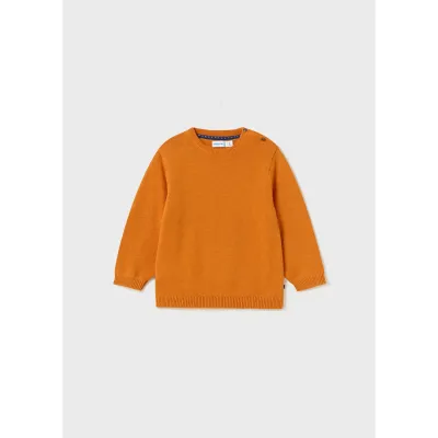 KNIT SWEATER ORANGE GOLD CREW NECK 2SHOULDER BUTTONS / 351-036