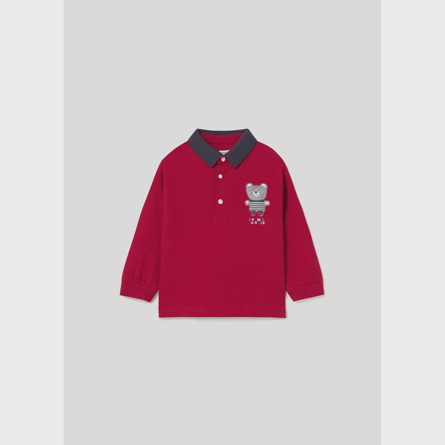 POLO TOP RED NAVY COLLAR GREY APPLIQUE / 2172-043