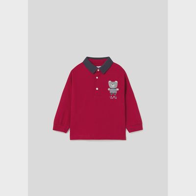 POLO TOP RED NAVY COLLAR GREY APPLIQUE / 2172-043