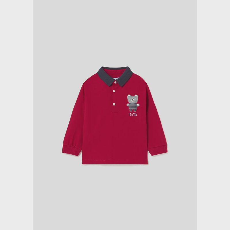 POLO TOP RED NAVY COLLAR GREY APPLIQUE / 2172-043