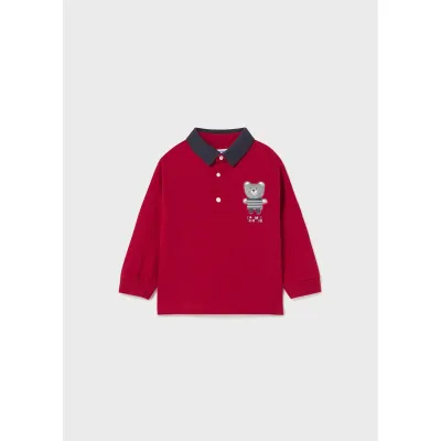 POLO TOP RED NAVY COLLAR GREY APPLIQUE / 2172-043