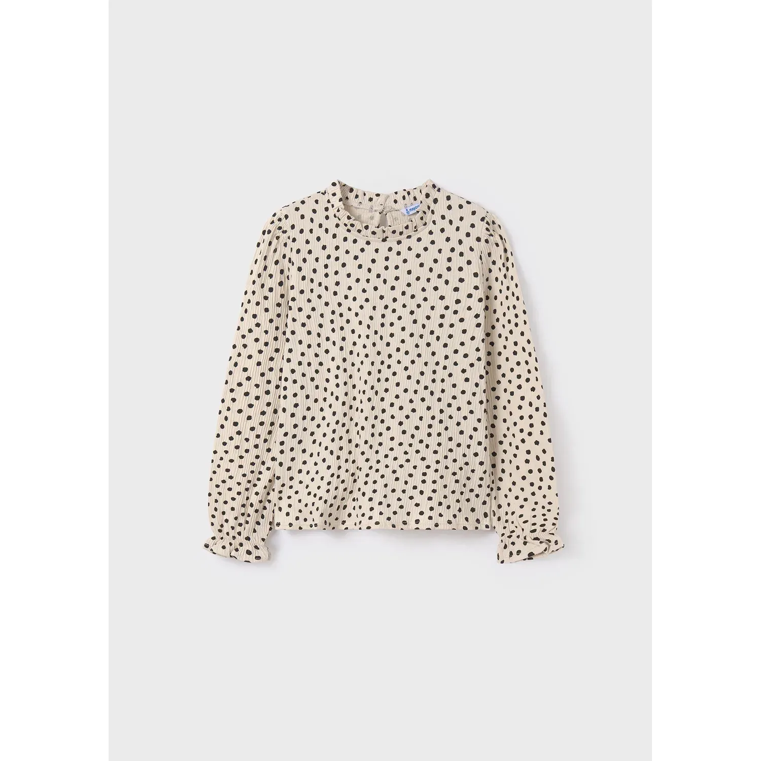 TSHIRT CREAM WITH BLACK DOT PRINT RUFFLE COLLAR EDGING / 7050-076