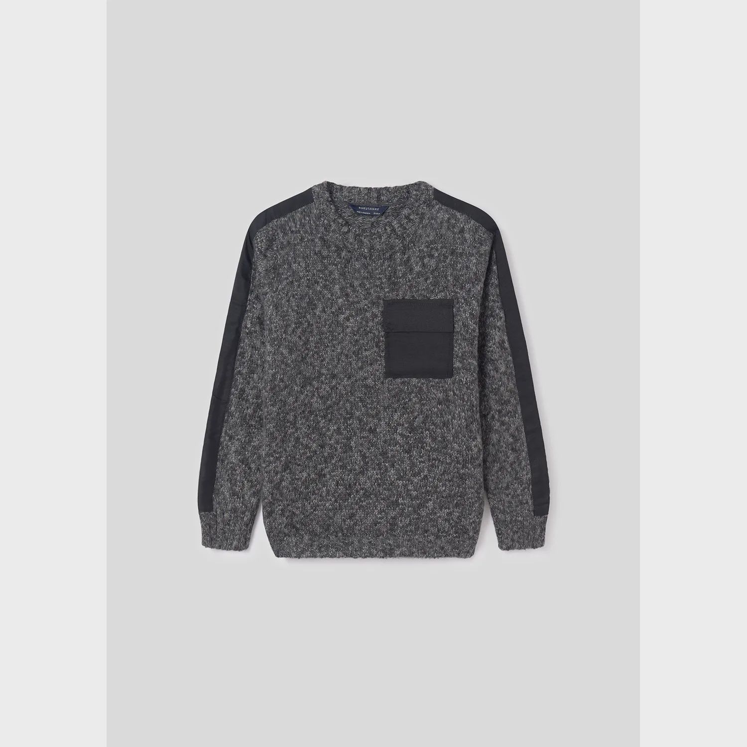 KNIT PULLOVER BLACK CABLESTITCH & POCKET / 7384-030