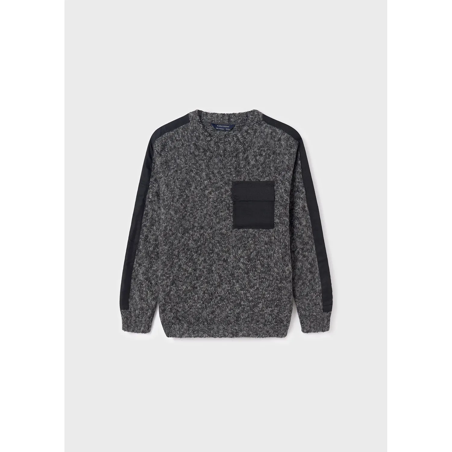 KNIT PULLOVER BLACK CABLESTITCH & POCKET / 7384-030
