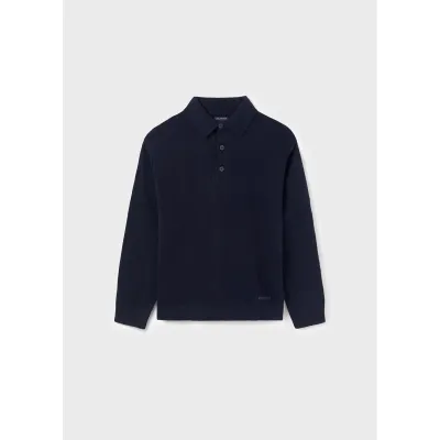 POLO TOP NAVY BUTTON CLOSURE LONG SLEEVE / 7383-026