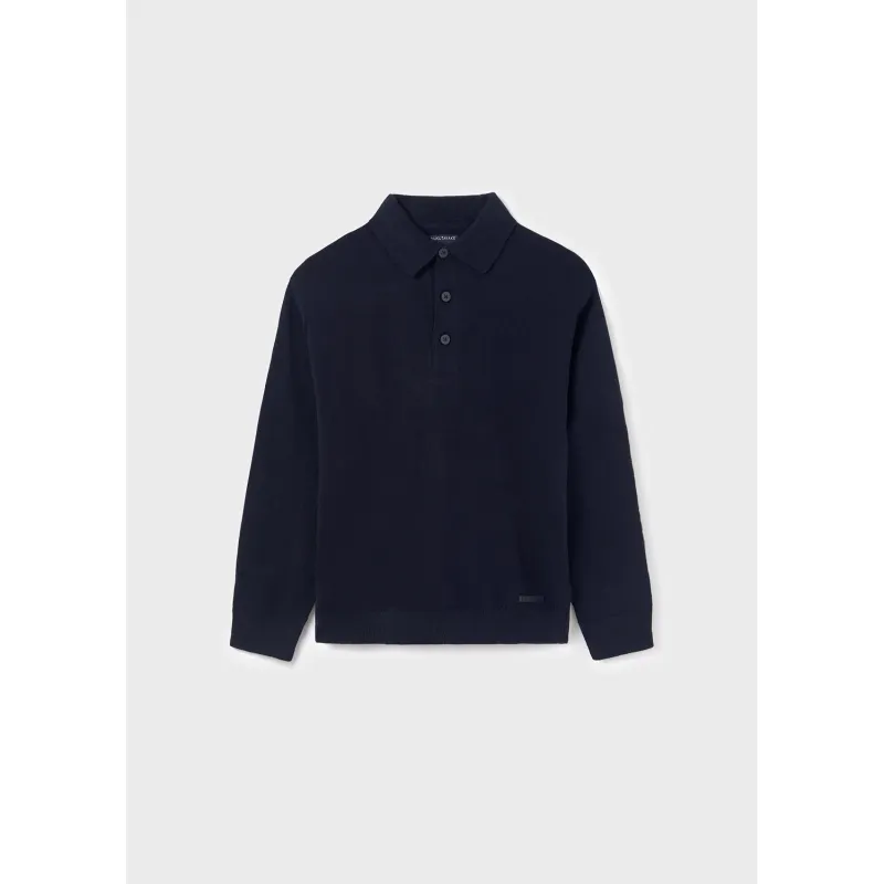 POLO TOP NAVY BUTTON CLOSURE LONG SLEEVE / 7383-026