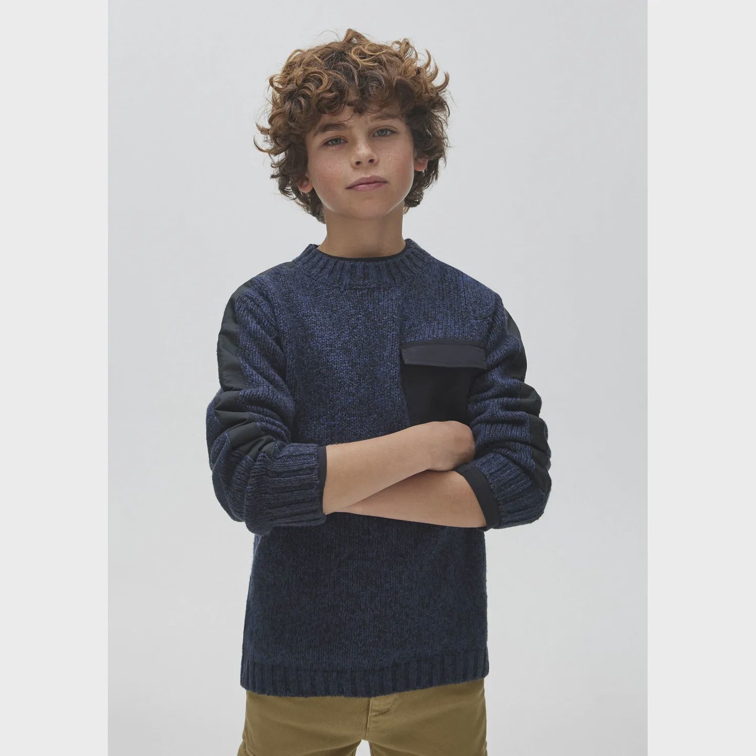 SWEATER NAVY& BLUE KNIT BLACK POCKET / 84-029