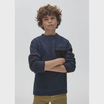 SWEATER NAVY& BLUE KNIT BLACK POCKET / 84-029