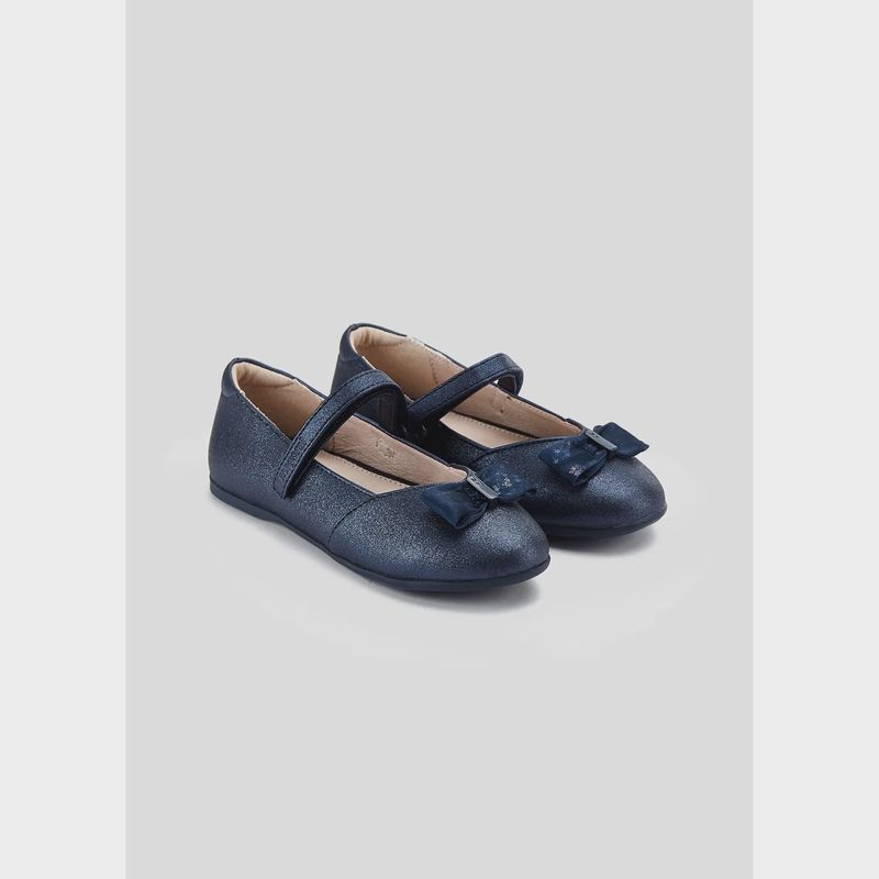 SHOE NAVY BALLERINA FLAT WITH BOW TRIM / 44380-020