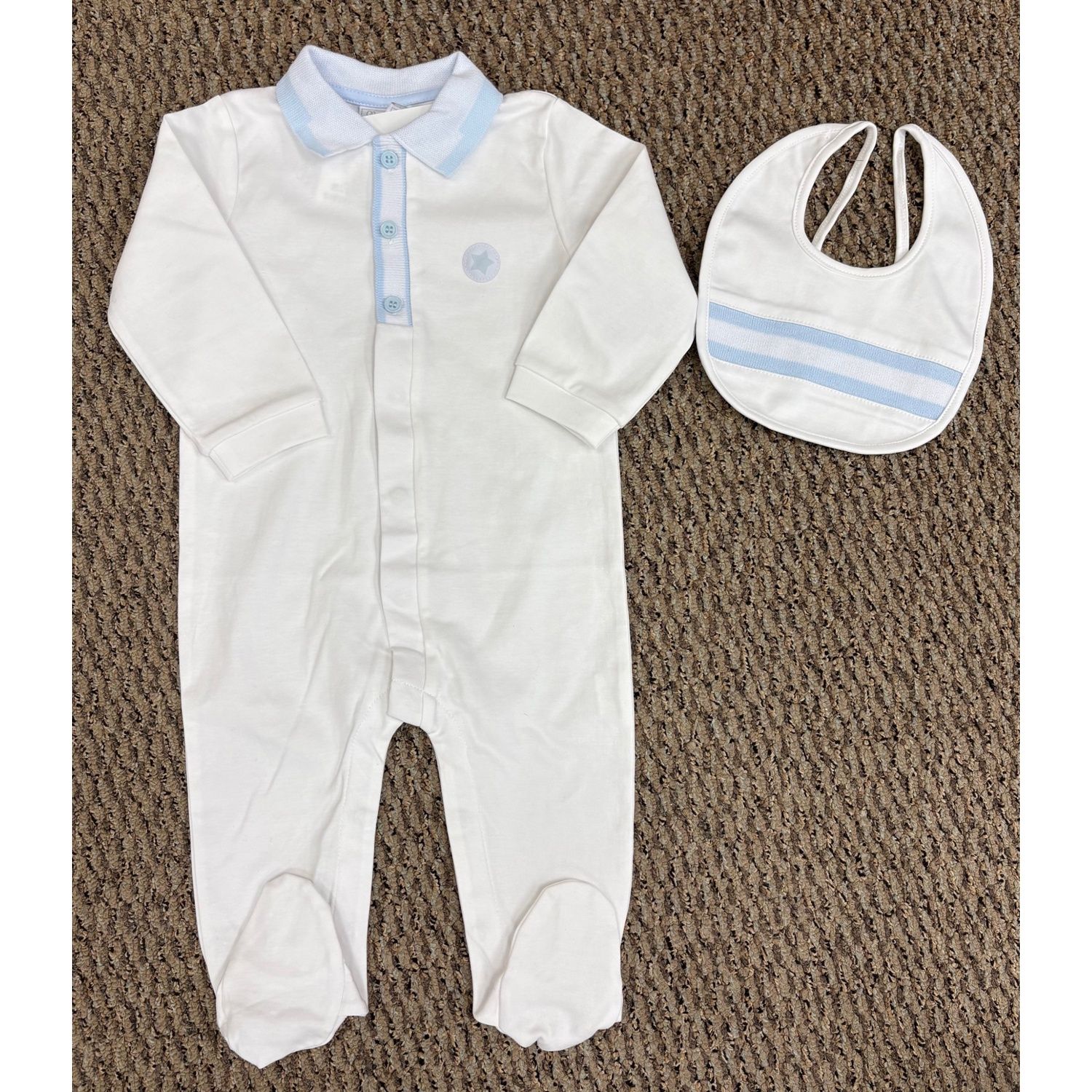 2PC SLEEPER & BIB WHITE LIGHT BLUE COLLAR & BIB TRIM / 803