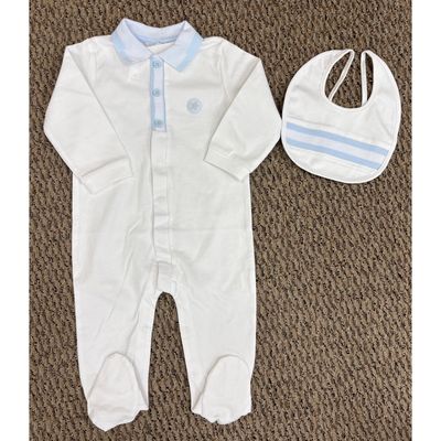 2PC SLEEPER & BIB WHITE LIGHT BLUE COLLAR & BIB TRIM / 803
