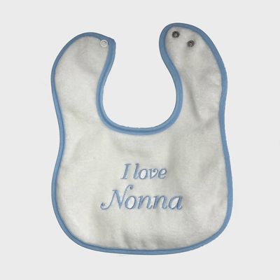 BIB WHITE TERRY BLUE PIPING I LOVE NONNA EMBRODIERY / 50003