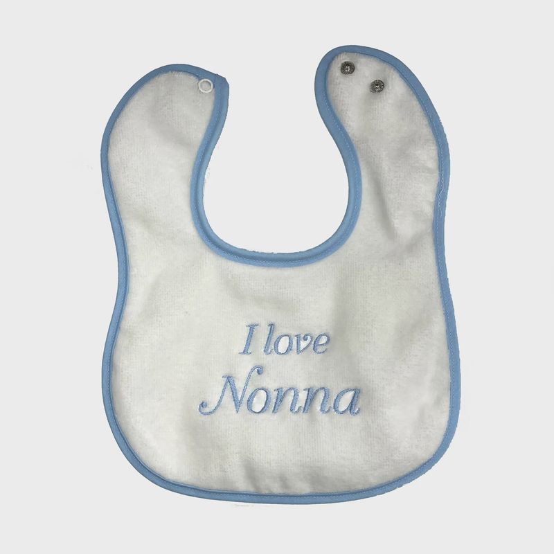BIB WHITE TERRY BLUE PIPING I LOVE NONNA EMBRODIERY / 50003