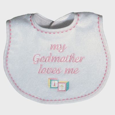 BIB WHITE PINK TRIM MY GODMOTHER LOVES ME / 6691