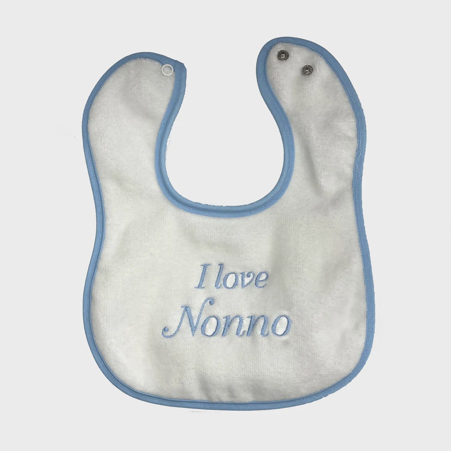 BIB WHITE BLUE TRIM I LOVE NONNO EMBROIDERY / 50005