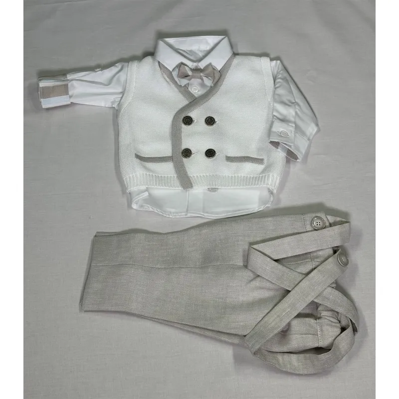 4PC VEST SET WHITE KNIT & GREY PANT / GA20561