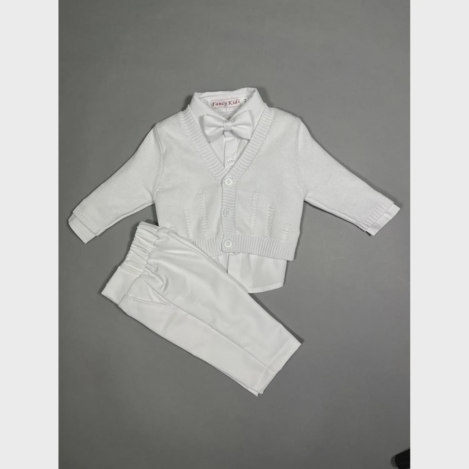 WHITE 4PC KNIT CARDIGAN PANT SET BAPTISM & FORMAL / 8204
