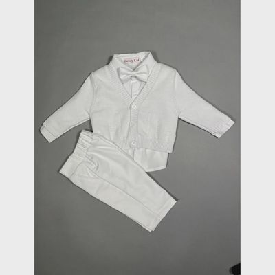 WHITE 4PC KNIT CARDIGAN PANT SET BAPTISM & FORMAL / 8204