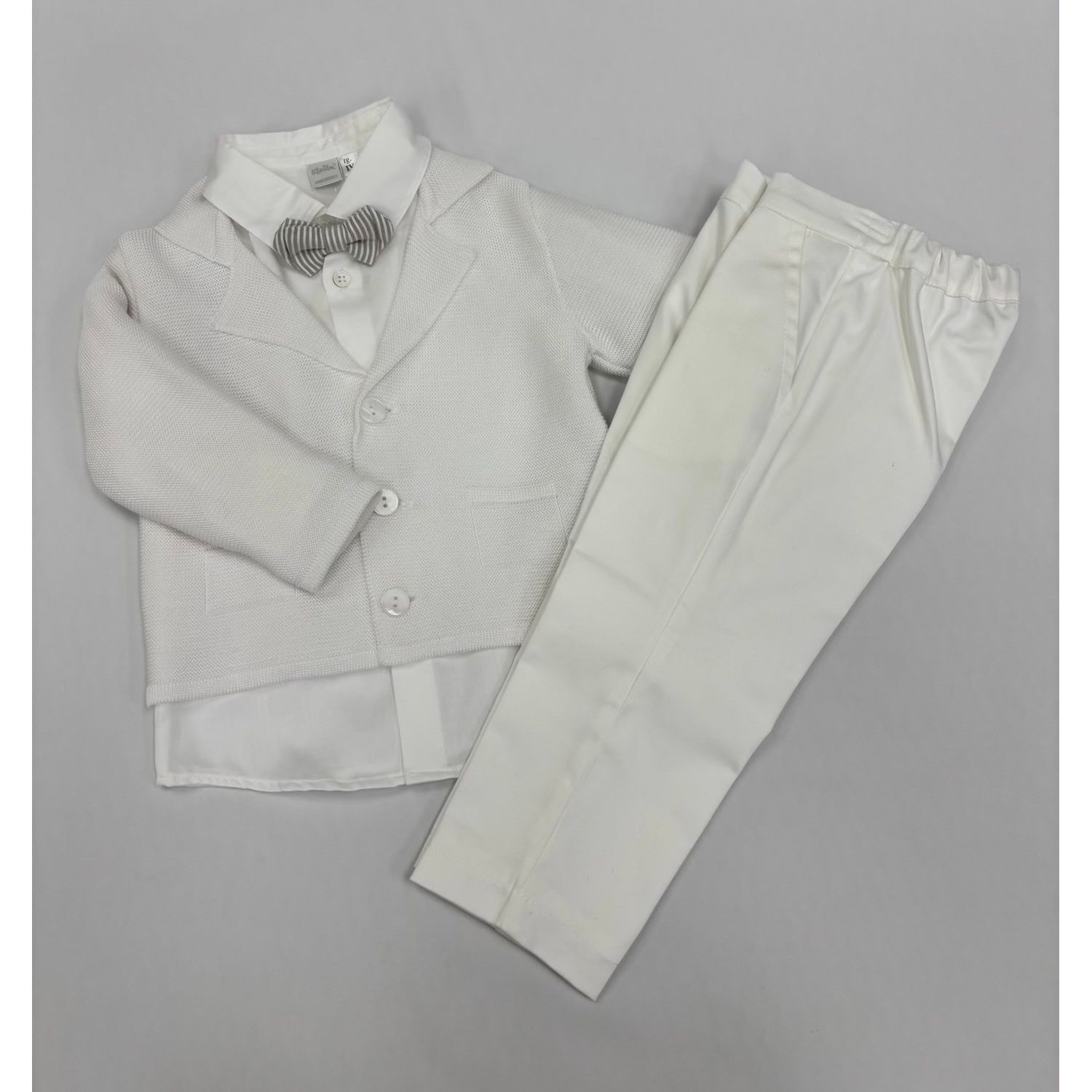 4PC CARDIGAN PANT SET OFF WHITE BAPTISM STRIPED BROWN BOWTIE / 234