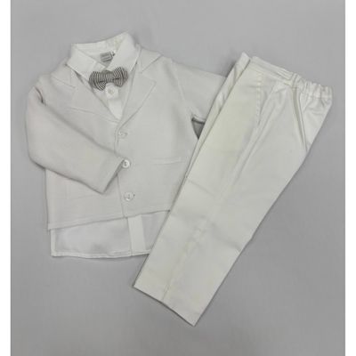 4PC CARDIGAN PANT SET OFF WHITE BAPTISM STRIPED BROWN BOWTIE / 234