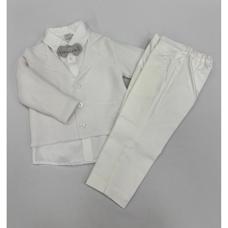 4PC CARDIGAN PANT SET OFF WHITE BAPTISM STRIPED BROWN BOWTIE / 234