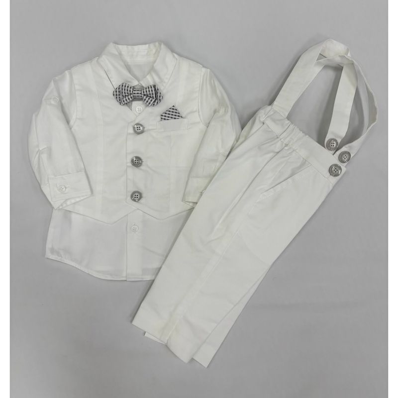 4PC VEST SET WHITE WITH SUSPENDERS BROWN CHECK BOWTIE FORMAL BAPTISM / GA72461