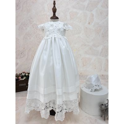 BAPTISM / CHRISTING GOWN OFF WHITE LACE HEM & BODICE SATIN SKIRT & HAT / Y23091