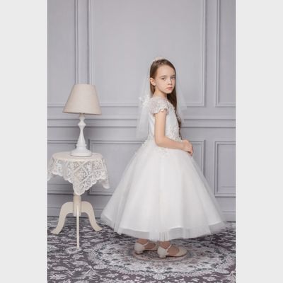 GOWN OFF WHITE & SILVER EMBROIDERED BODICE & SKIRT CAP SLEEVE / Z23129