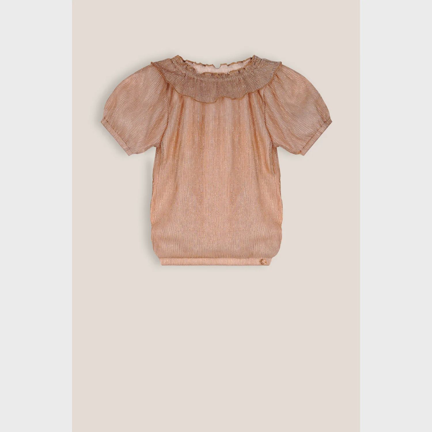 BLOUSE PLISSE LIGHT GOLD SHIMMER FLOUNCE COLLAR SHORT SLEEVE / N312-5103-904