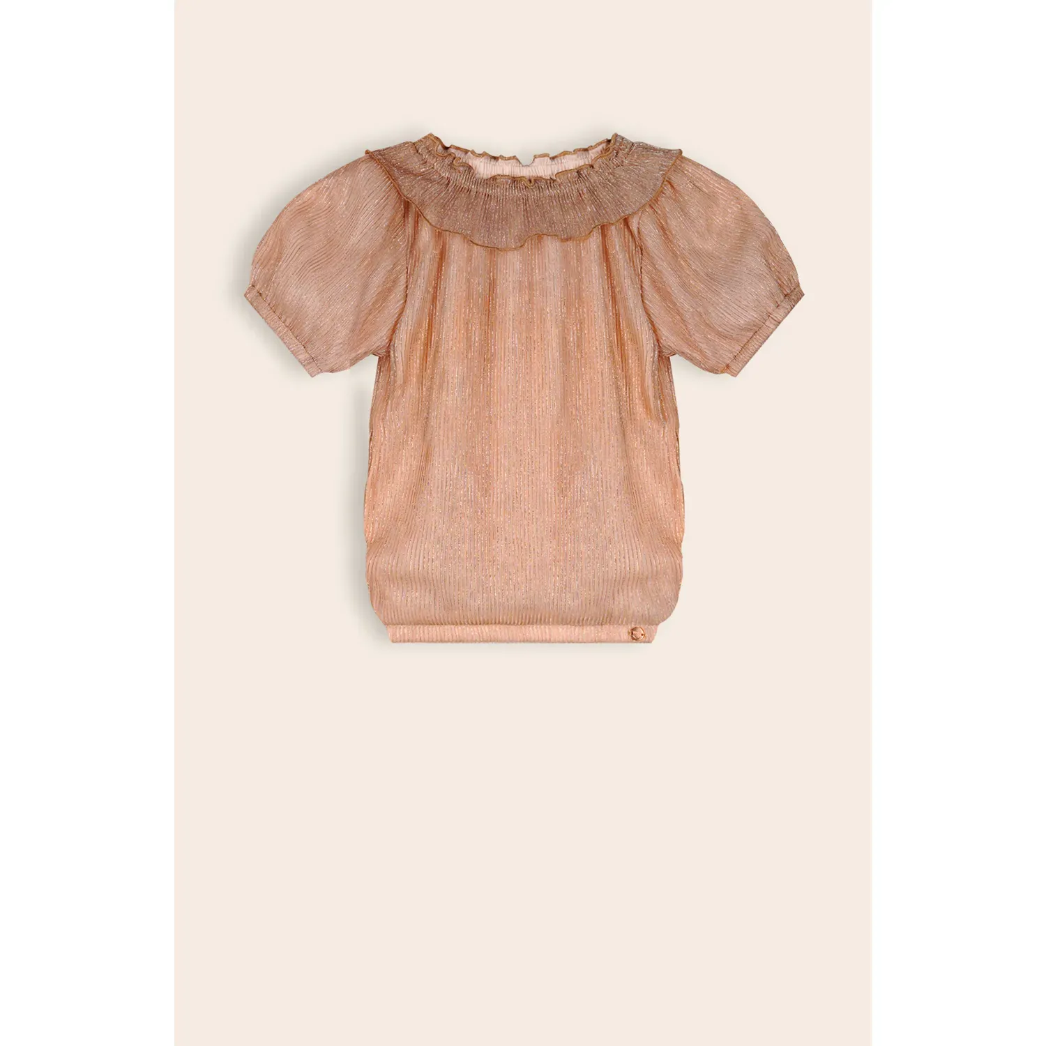 BLOUSE PLISSE LIGHT GOLD SHIMMER FLOUNCE COLLAR SHORT SLEEVE / N312-5103-904