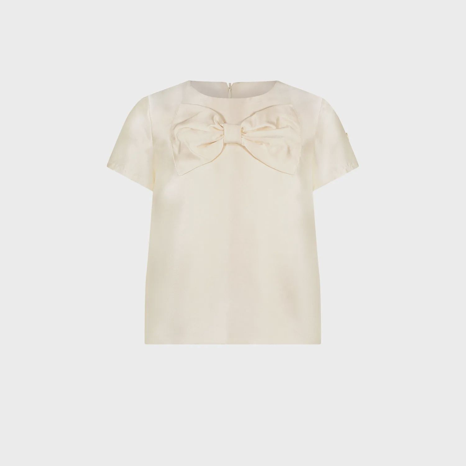 CREPE BLOUSE PEARLED IVORY BIG BOW SHORT SLEEVE / C312-5105-008
