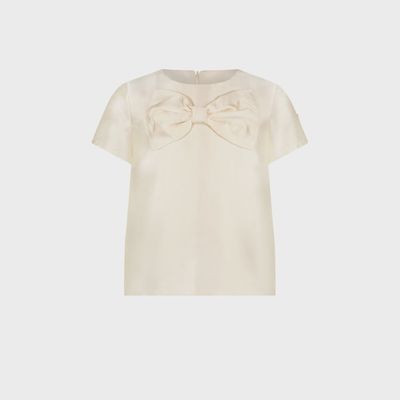 CREPE BLOUSE PEARLED IVORY BIG BOW SHORT SLEEVE / C312-5105-008