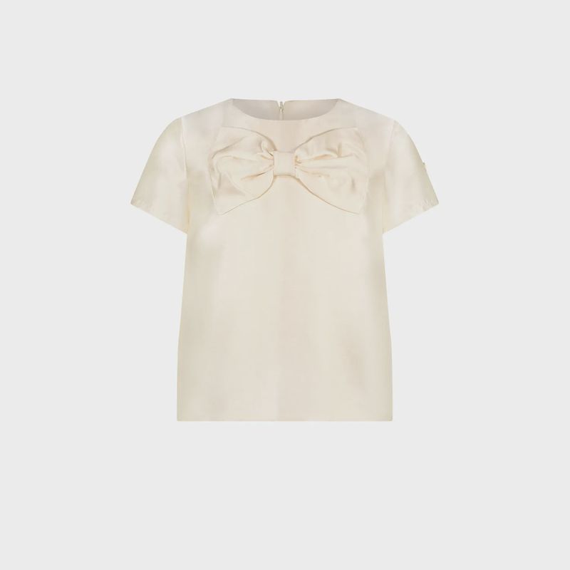 CREPE BLOUSE PEARLED IVORY BIG BOW SHORT SLEEVE / C312-5105-008 CREPE BLOUSE PEARLED IVORY BIG BOW SHORT SLEEVE / C312-5105-008