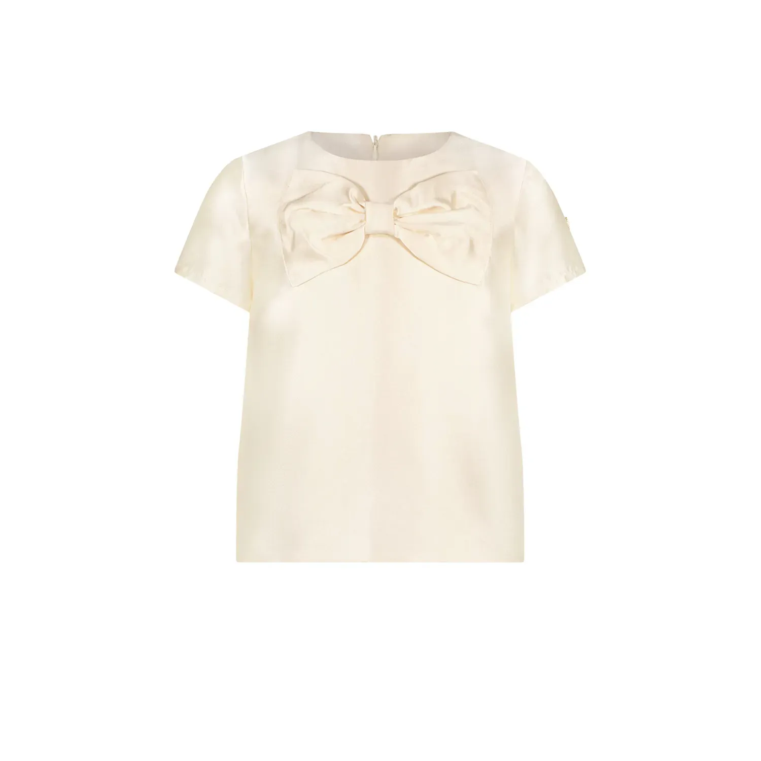 CREPE BLOUSE PEARLED IVORY BIG BOW SHORT SLEEVE / C312-5105-008