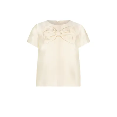 CREPE BLOUSE PEARLED IVORY BIG BOW SHORT SLEEVE / C312-5105-008