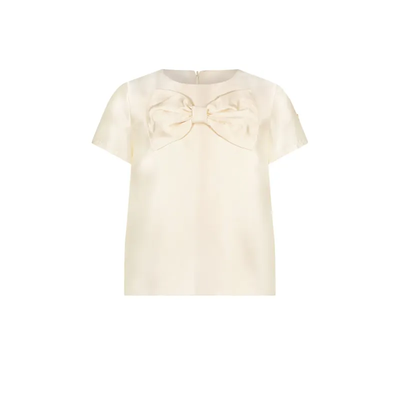 CREPE BLOUSE PEARLED IVORY BIG BOW SHORT SLEEVE / C312-5105-008 CREPE BLOUSE PEARLED IVORY BIG BOW SHORT SLEEVE / C312-5105-008