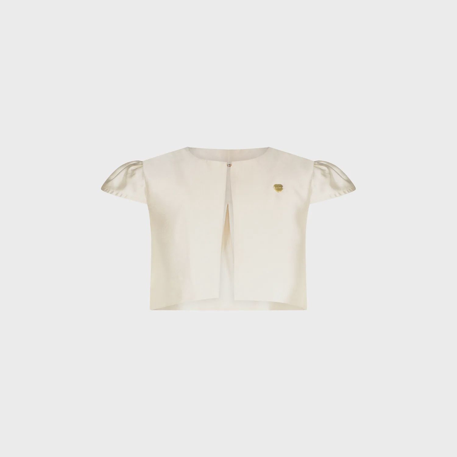 CREPE / LUREX BOLERO PEARLED IVORY CAP SLEEVE 1 BUTTON CLOSURE / C312-5106-008