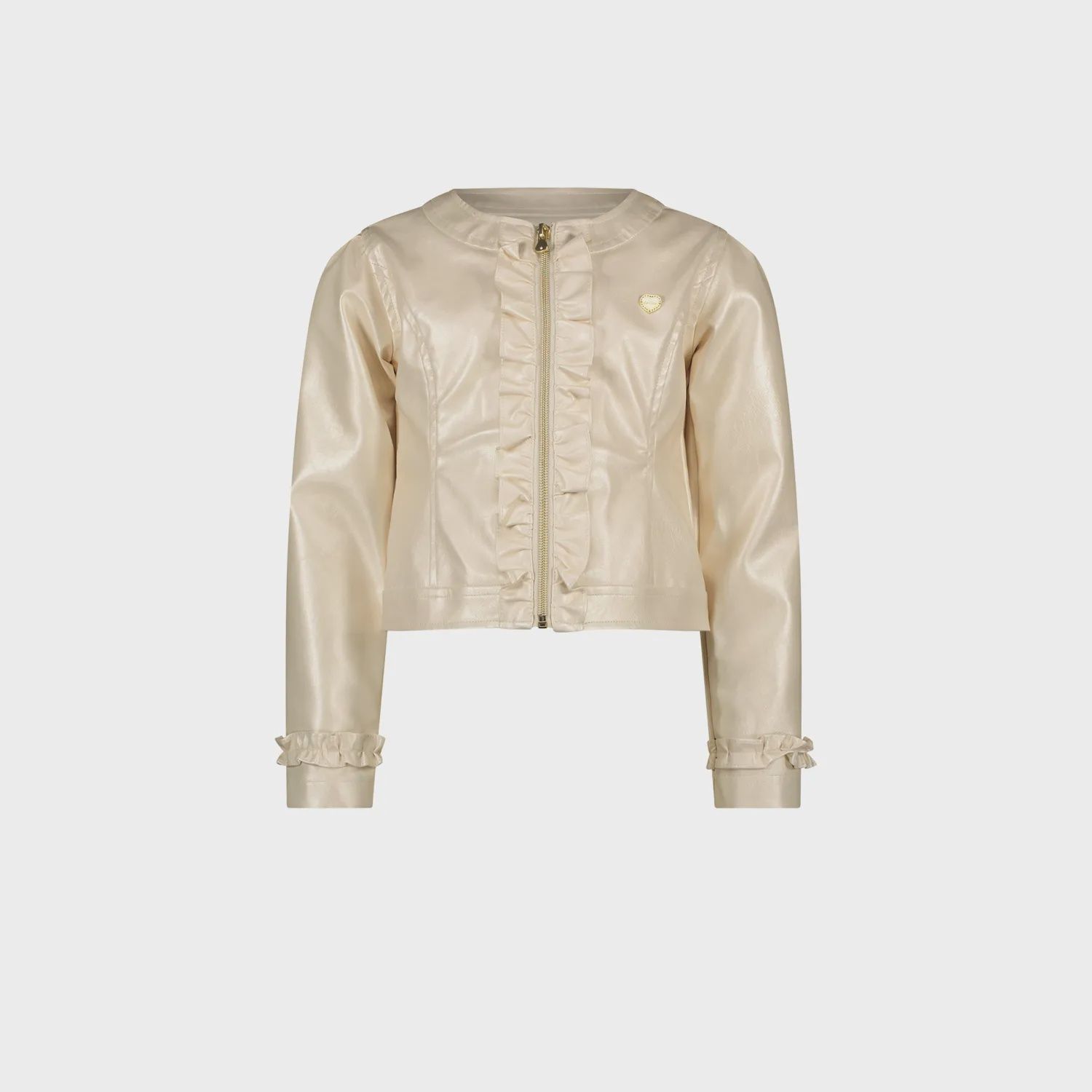 JACKET PEARLED IVORY FAKE LEATHER RUFFLE TRIM & ZIP CLOSURE / C312-5121-008 JACKET PEARLED IVORY FAKE LEATHER RUFFLE TRIM & ZIP CLOSURE / C312-5121-008