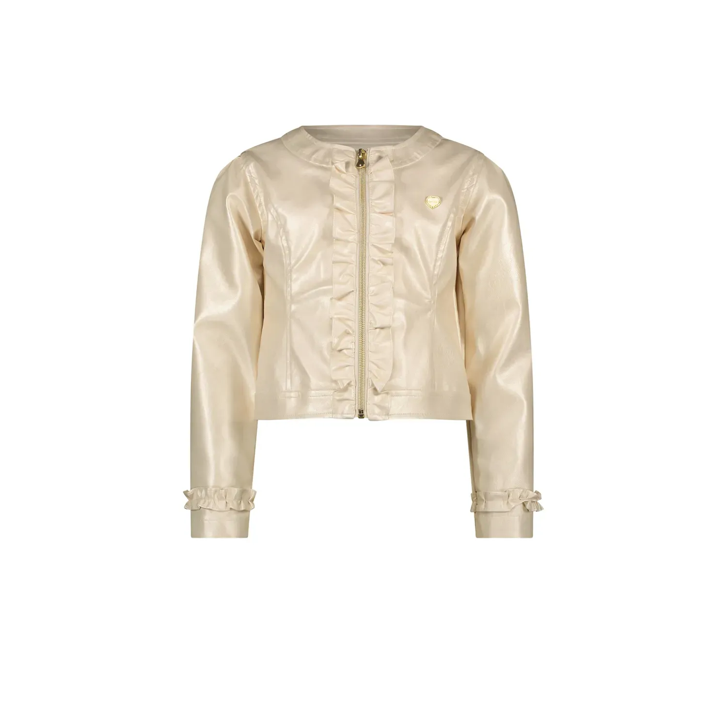 JACKET PEARLED IVORY FAKE LEATHER RUFFLE TRIM & ZIP CLOSURE / C312-5121-008