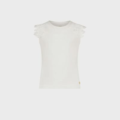 TSHIRT OFF WHITE LACE FLOWER SHOULDER APPLIQUE SLEEVELESS / C312-5405-003