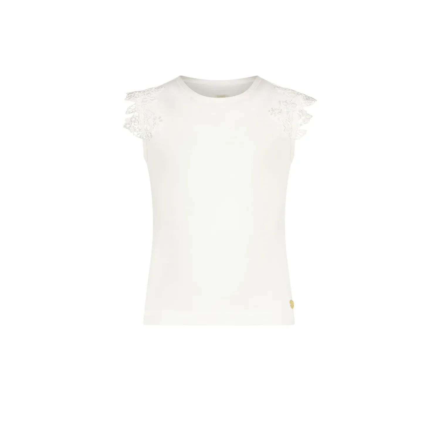 TSHIRT OFF WHITE LACE FLOWER SHOULDER APPLIQUE SLEEVELESS / C312-5405-003