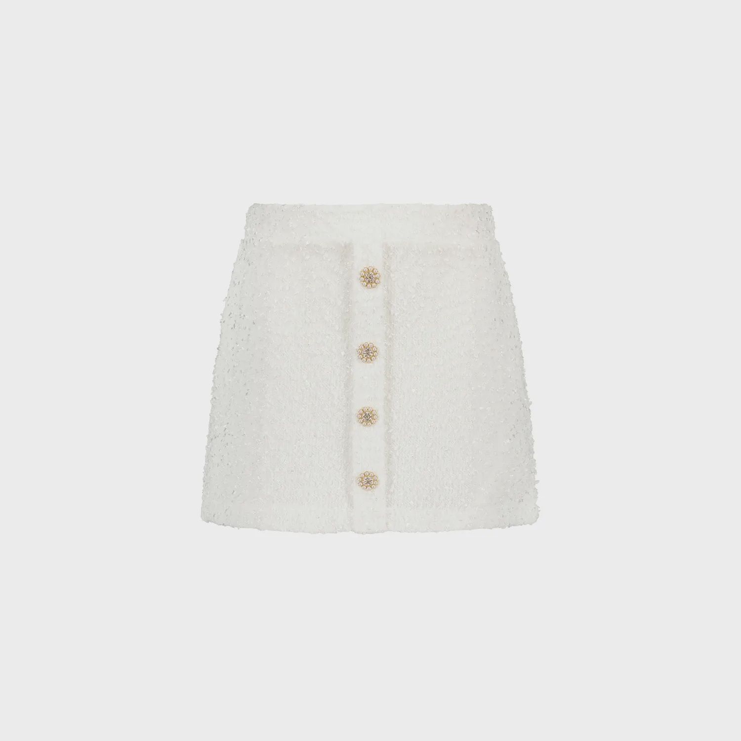 GLITTER KNIT SKIRT OFF WHITE PEARL & RHINESTONE BUTTONS TRIM / C312-5715-003