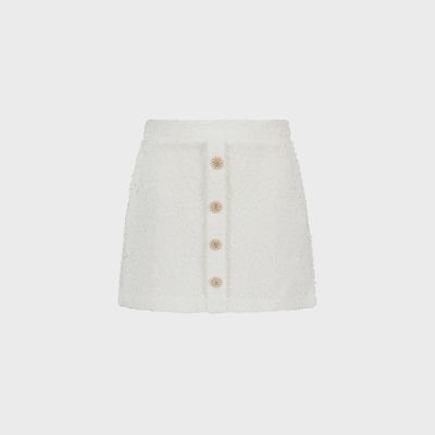 GLITTER KNIT SKIRT OFF WHITE PEARL & RHINESTONE BUTTONS TRIM / C312-5715-003