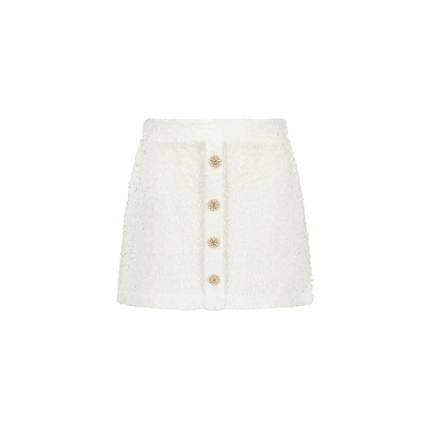GLITTER KNIT SKIRT OFF WHITE PEARL & RHINESTONE BUTTONS TRIM / C312-5715-003 GLITTER KNIT SKIRT OFF WHITE PEARL & RHINESTONE BUTTONS TRIM / C312-5715-003
